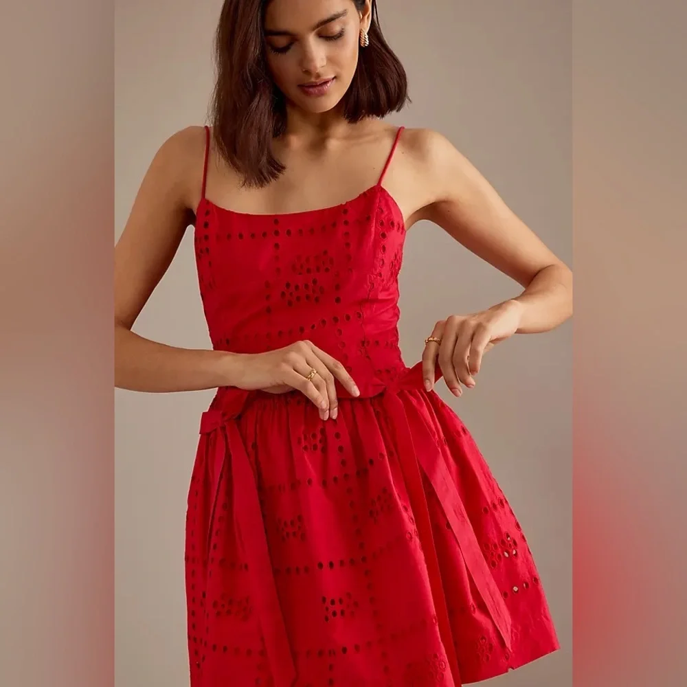 Damson Madder / Penelope mini dress in red eyelet broderie 6 - Picture 1 of 9